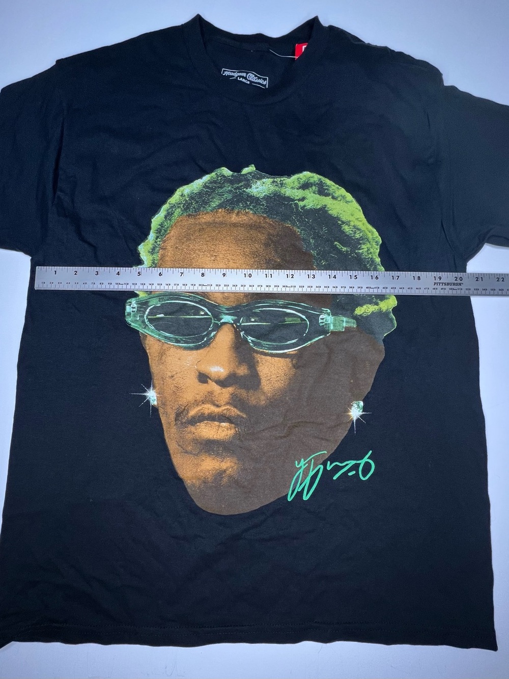 Young Thug Short-Sleeve Graphic Tee with Neon Green Face Print - Picture 3 of 5